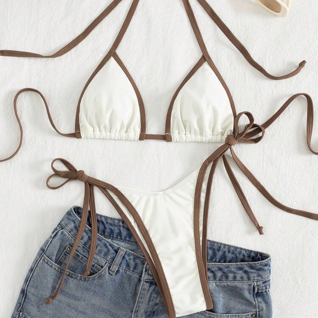 Spot Manufacturer Direct Sales 2025 European and American New Fashion Sexy Pure Color Split Swimsuit Bikini Bikini Set