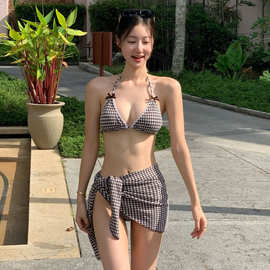 泳衣女新款蓝色碎花比基尼分体式性感度假风纯欲小胸甜美可爱温泉