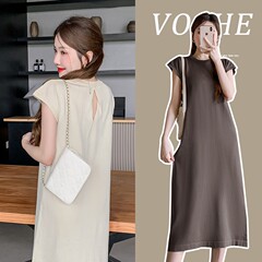 小香風夏妊婦夏服ワンピースネット赤新ファッション半袖ゆるいカジュアル膝妊婦妊娠スカート