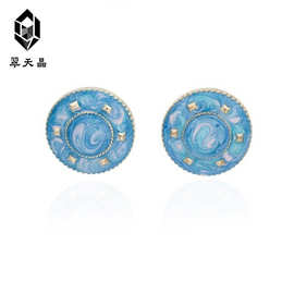 翠天晶「特」油画复古星空纹圆形耳钉 时尚百搭 高端系列小红书