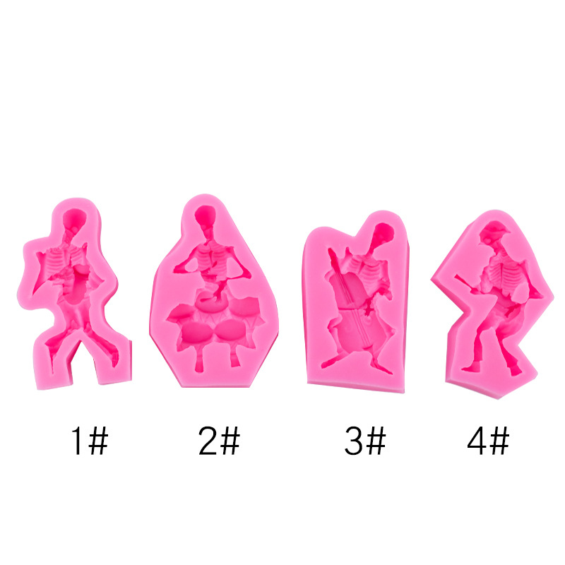 Cráneo personaje de dibujos animados instrumento musical jugando molde de silicona DIY aromaterapia vela molde de yeso Fondant accesorios de chocolate