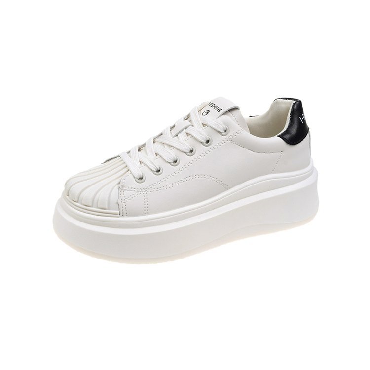 Women's Casual Leather Sneakers With Thick Sole And Shell Toe_voghion.com