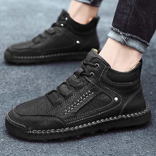 Men's Winter Warm Martin Boots Mid-Cheel Snow Boots British Style Sports Short Boots Work Casual Outdoor Boots for Larger Men