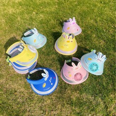 兒童夏季新款風扇空頂帽男女童戶外防曬大檐帽遮陽防曬沙灘太陽帽