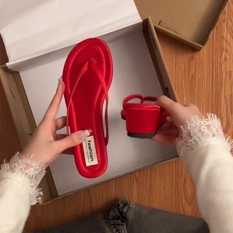 Red popularidad explosión retro rojo con zapatillas de fondo grueso para mujeres 06 nuevo verano para aumentar la altura de las zapatillas image 4