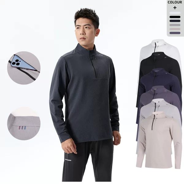 Dijia Spring Men's Half-Zip Fitness Long-Sleeve Shirt Slim-Fit Sports Quick-Dry Shirt Basketball Running Sportswear Casual
