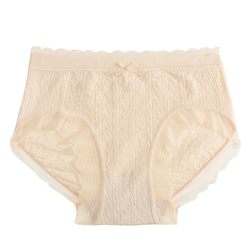 Milk-flavored puffs, soft and highly elastic hip-covering girls' day sweet and simple solid color lace edge pure cotton crotch panties for women