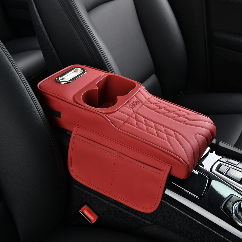 Suitable for 16cm Models, Narrow Version Armrest Box Heightening Pad, Leather Elbow Rest Pad, Tissue Box, Dual Cup Holder, Storage Box