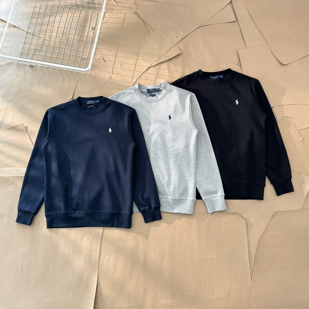 Classic Small Label Embroidered Men's Winter Velvet Round Neck Sweatshirt