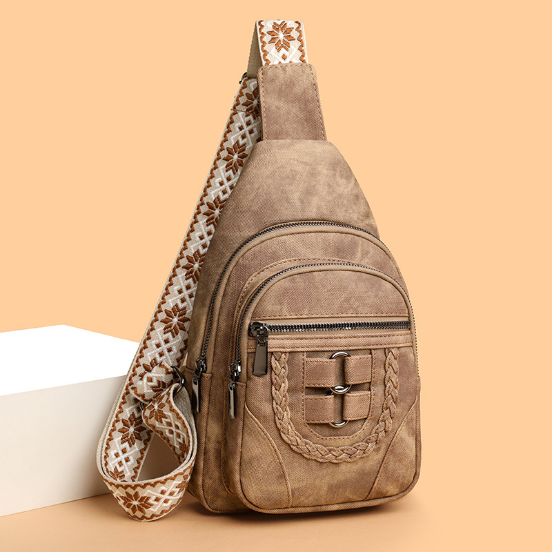 Cross-Border Export Chest Bag for Women, New Fashion Women's Shoulder Crossbody Bag, Versatile Casual Large-Capacity Pu Soft Leather Backpack