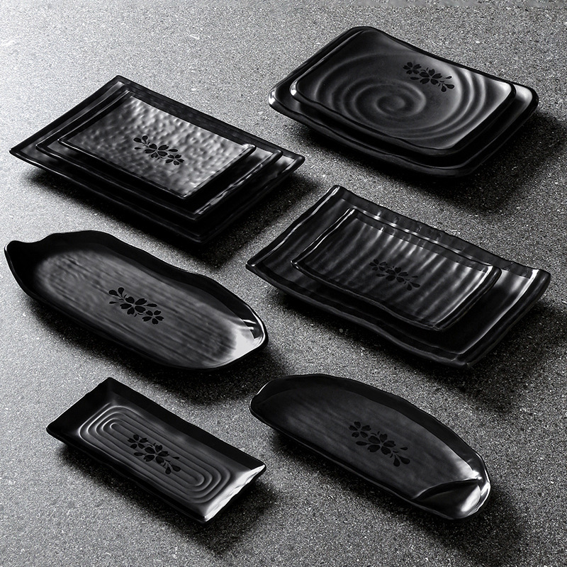 Japanese Melamine Tableware Set Restaurant Hotel Sushi Snack Flat Plate Hot Pot Rectangular Plate Commercial Barbecue Barbecue Plate