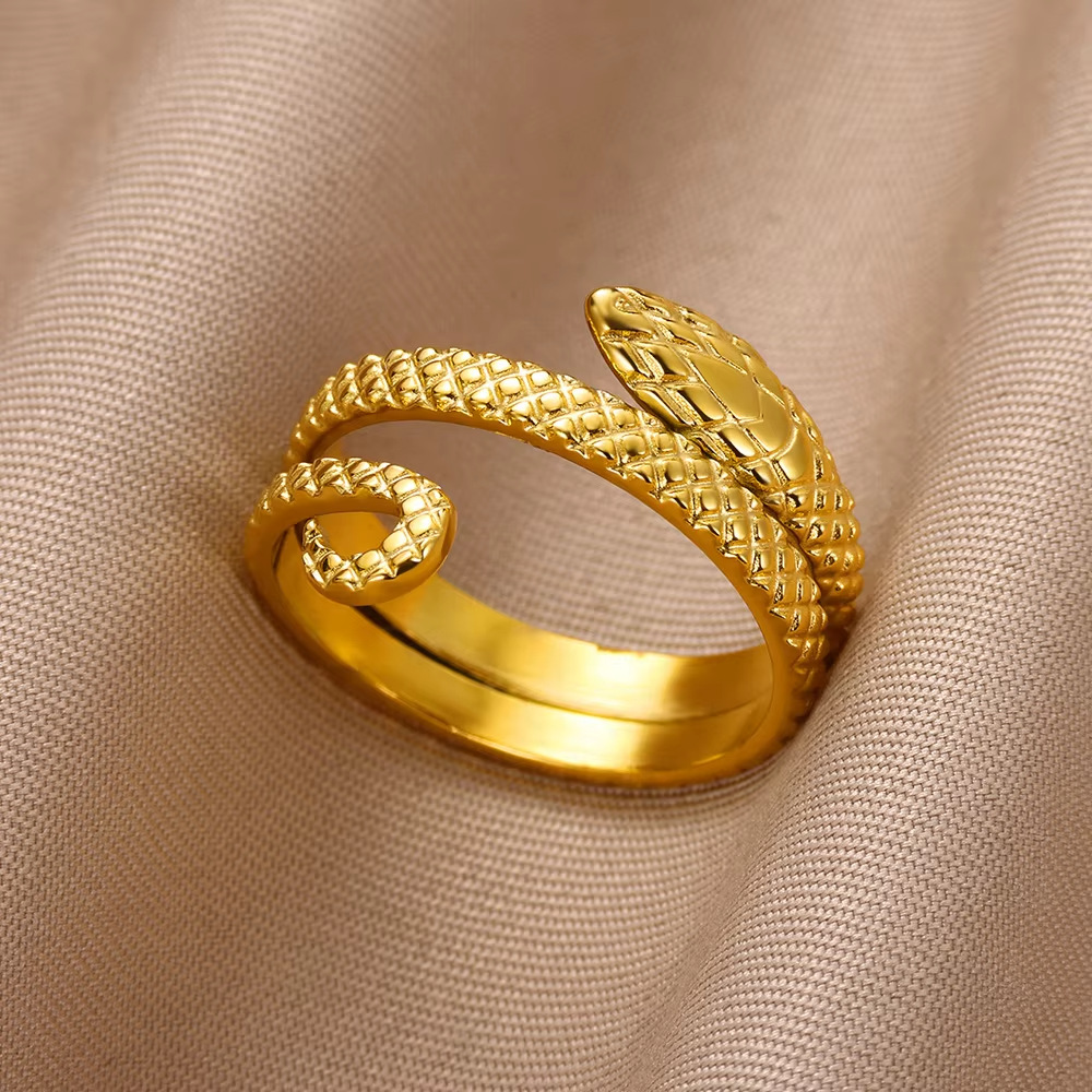 6g Weight 0.03µm Gold Plating Thickness PVD Coated Gold Plating Process 18K Real Gold Plated Plating Material Zircon Inlay Material Open Rings Classification 1 Piece Quantity Daily Occasion 304 Stainless Steel Material Snake Pattern All Seasons Season Unisex Gender Glam, Hip-Hop, Exaggerated Style Plating, Hypoallergenic Craft Glam Hip-Hop Exaggerated Snake 304 Stainless Steel Copper Plating Unisex Open Rings 8