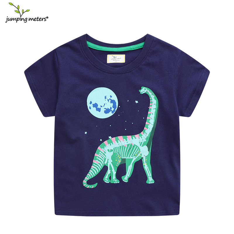 Camiseta de manga corta para niños, bebés y niños pequeños, modelo 2025, top de punto de manga corta con diseño de dinosaurio luminoso.