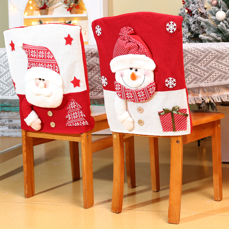 Novas decorações de mesa e cadeira de Natal Papai Noel boneco de neve estéreo boneca capa de cadeira vestido de casa_voghion.com