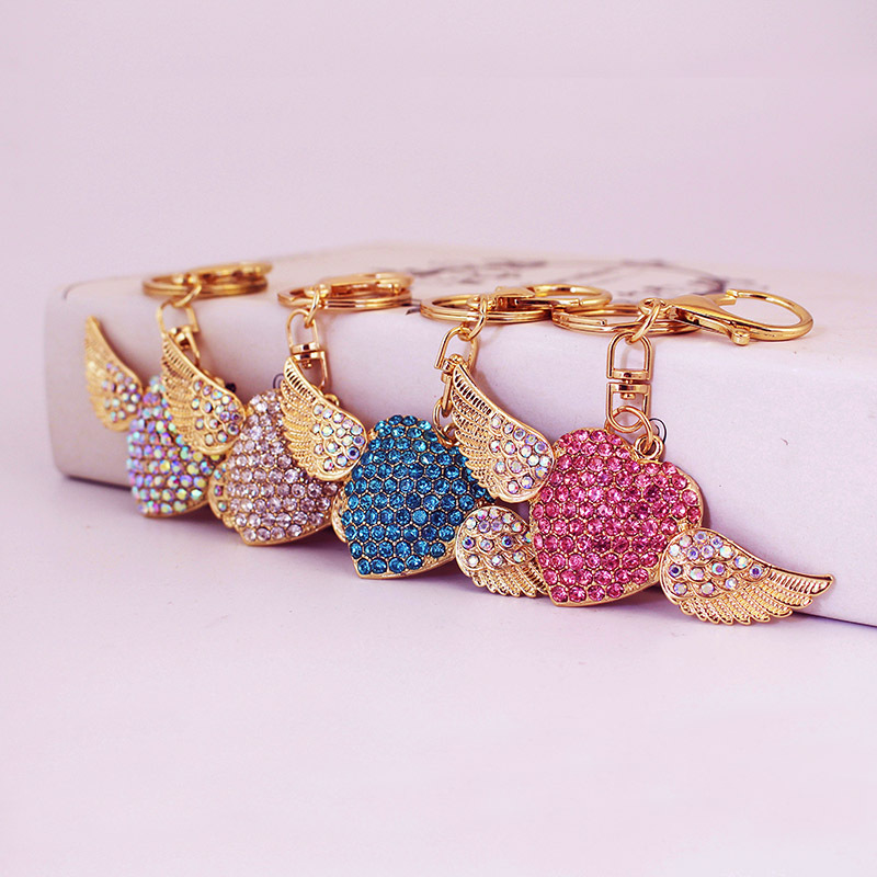Cross-Border full diamond exquisite love wing alloy keychain accessories key chain for girlfriend bag buckle bag pendant 1304
