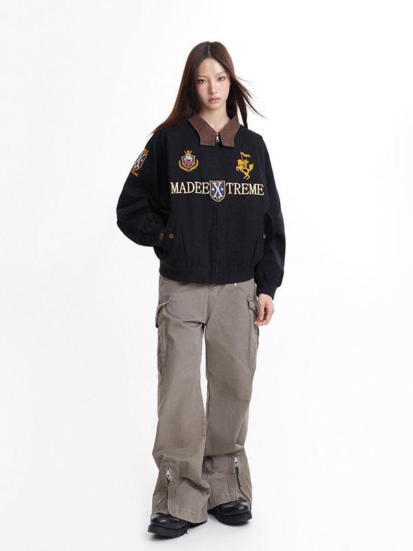2025美式复古哈灵顿夹克男女新款街头情侣潮牌刺绣短款外套潮牌男|undefined
