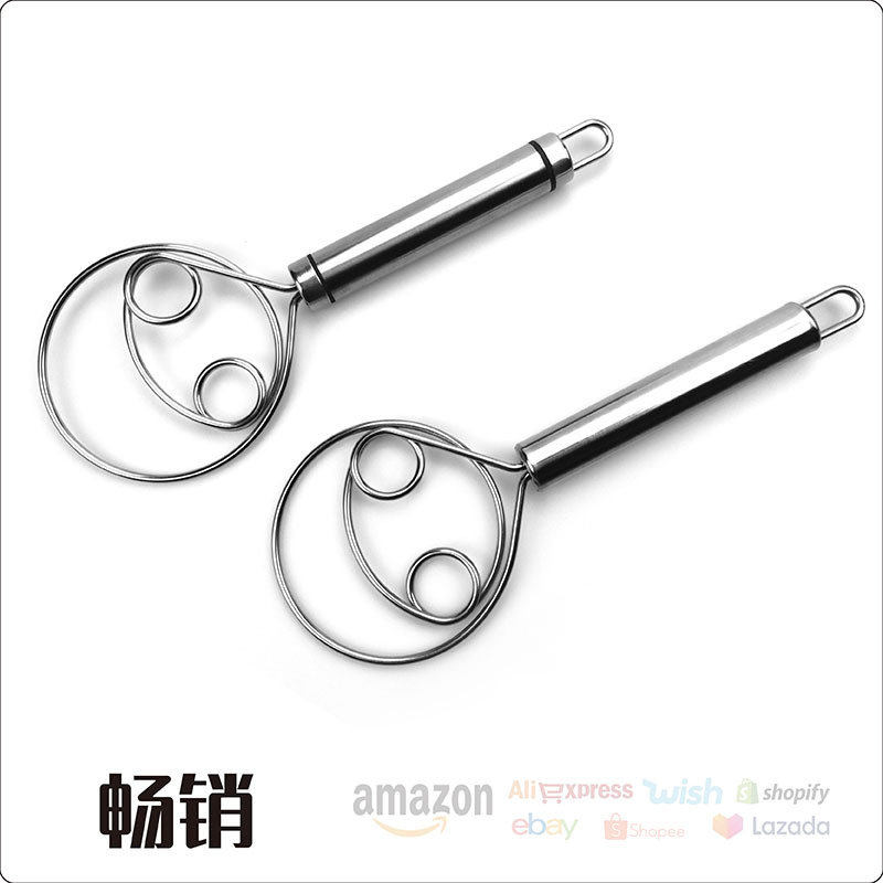 Double eye coil mixer stainless steel manufacturers spot baking tools egg beater manual dough flour mixer