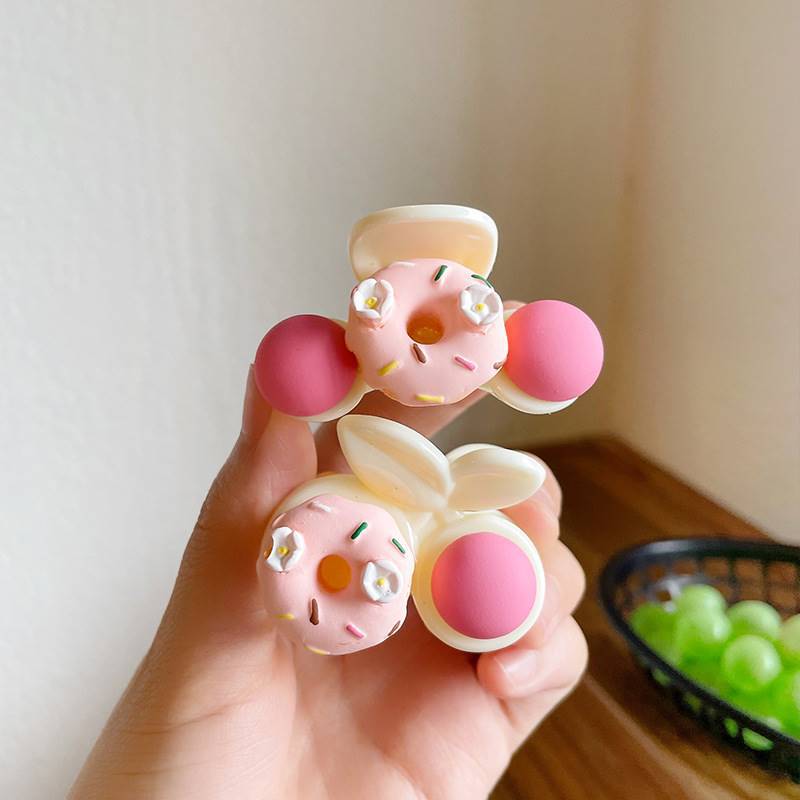 可愛甜甜圈髮夾女春季後腦勺甜美發卡小號抓夾半扎頭鯊魚夾子頭飾