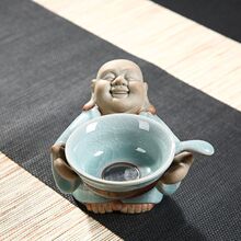 新款高档和尚过漏器茶叶过滤网创意笑佛茶托茶水分离隔离单个茶滤