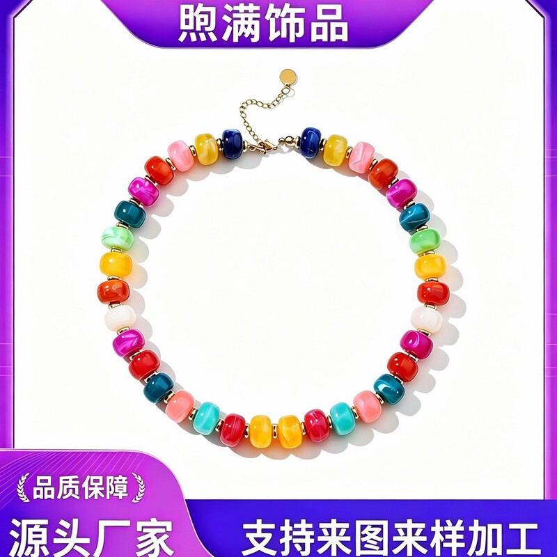 2026 cross-border hot-selling fashion European and American beaded necklace bohemian beach vacation casual women's necklace