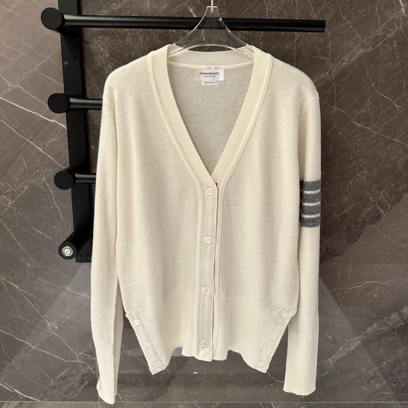 Can Add Label 1410Tb Wool Cardigan Winter Couple's Korean Style Loose Knit V-Neck Cardigan College Style Four Stripes