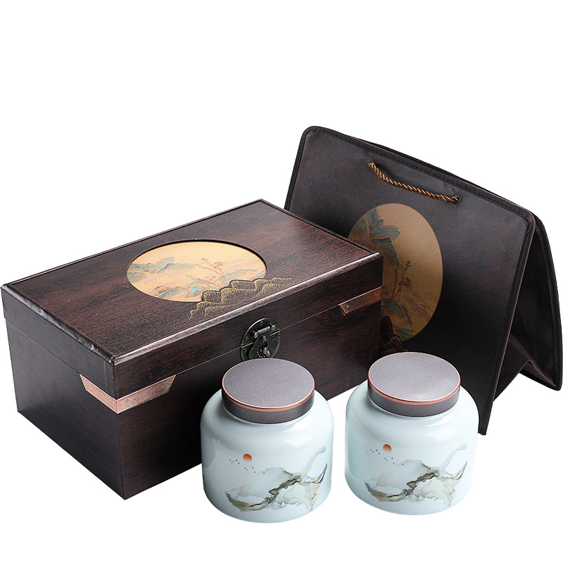 復古木盒陶瓷茶葉禮盒藤編布包空茶盒通用普洱古樹茶紅茶綠茶