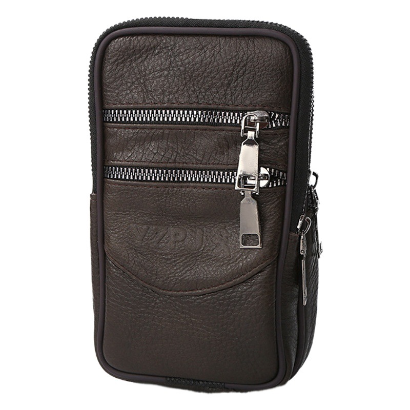 New Hugh Men's Belt Mobile Phone Bag Vertical Edition Mobile Phone Waist Bag 7-inch Multi-function Cowhide Mobile Phone Bag