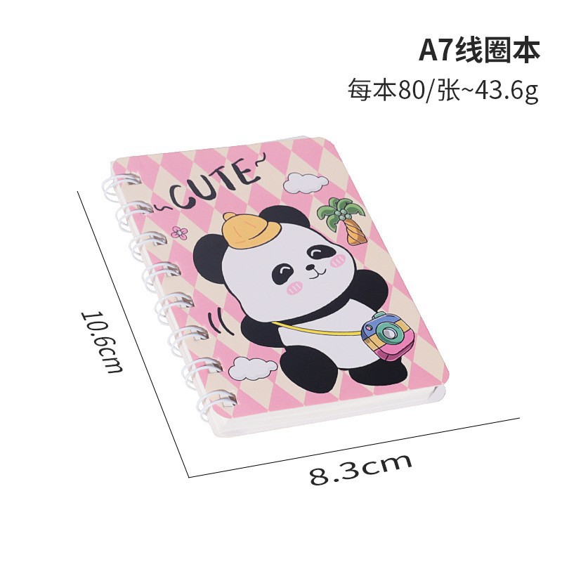 A7 volcado mini cuaderno portátil de dibujos animados lindo panda bobina libro de graduación estudiante recompensa libro de bolsillo portátil