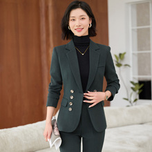 灰色高级感长袖小西装领外套女裤子两件套装职业休闲秋冬季新款潮