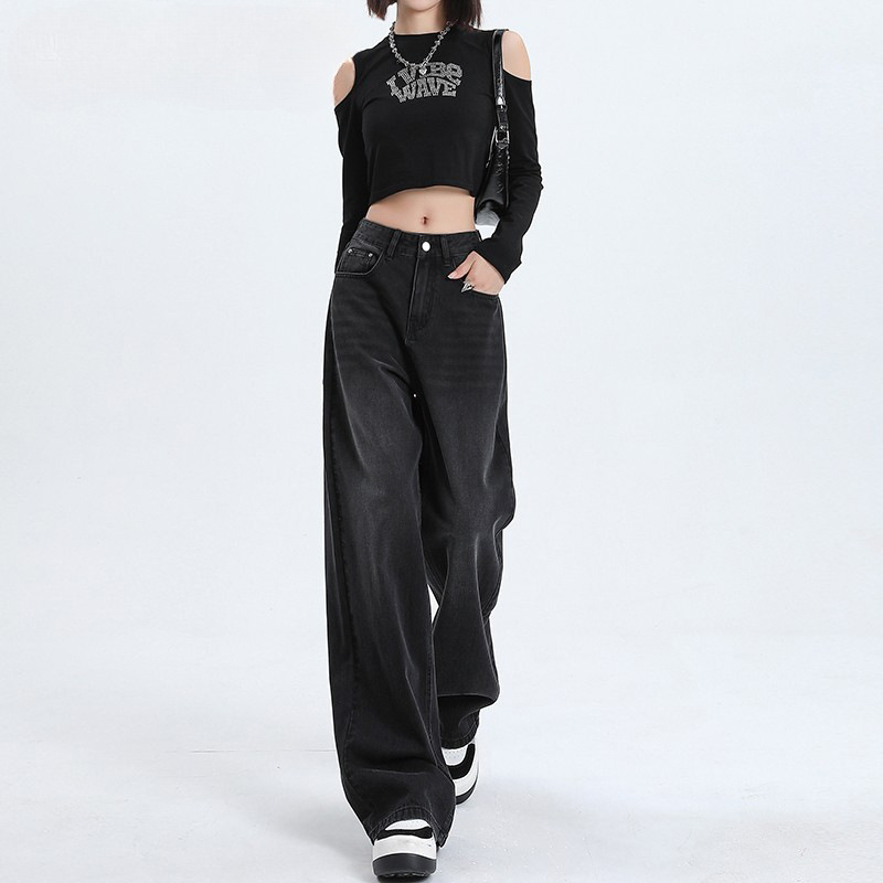 Black Grey High Waist Wide Leg Jeans Women's Spring 2025 New Loose Slim-fit Straight Length Pants Black Grey High Waist Wide Leg Jeans Women's Spring 2025 New Loose Slim-fit Straight Length Pants