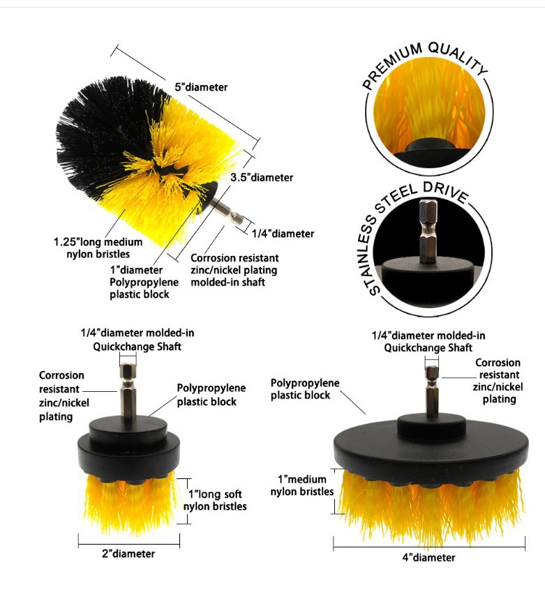 Amazon transfronterizo caliente 4 piezas taladro eléctrico cepillo de limpieza cepillo de taladro eléctrico cabeza traje coche rueda cubo cepillo de limpieza
