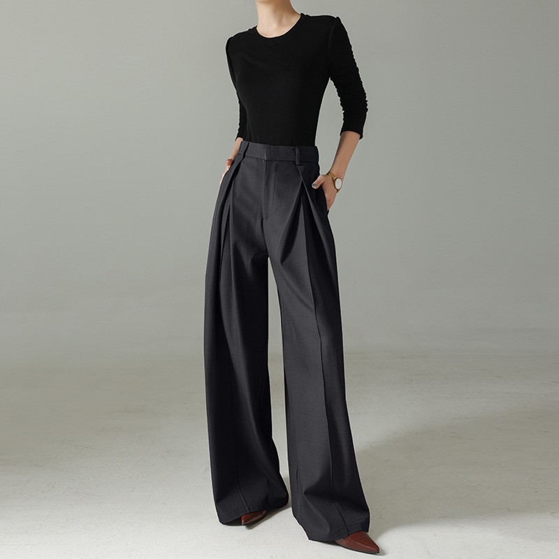 Aweavr Black Suit Pants Women's 2025 Autumn and Winter New High-Waist Draped Floor-Length Pants Casual Wide-Leg Pants