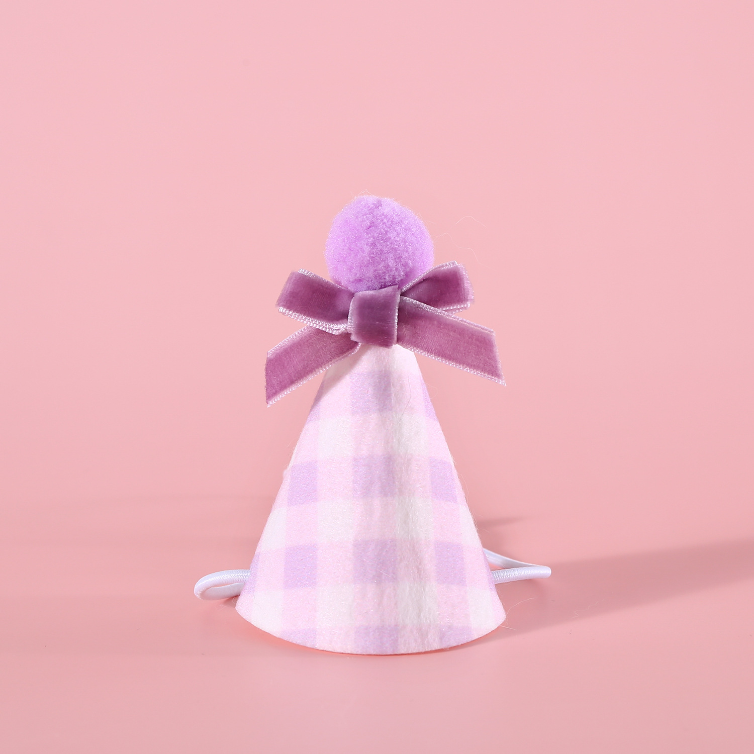Conjunto de cumpleaños a cuadros con bordado de gato y perro, sombrero de fieltro con lazo de terciopelo estilo coreano INS, decoración para fiestas de mascotas