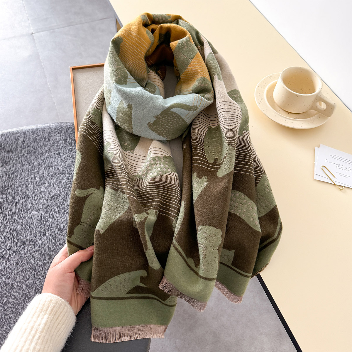 700g Weight Scarf Classification Daily, Street Occasion Polyester Material Cat Pattern Autumn&Winter Season Unisex Gender Cute, Basic Style Unisex Cute Basic Cat Polyester Scarf 5