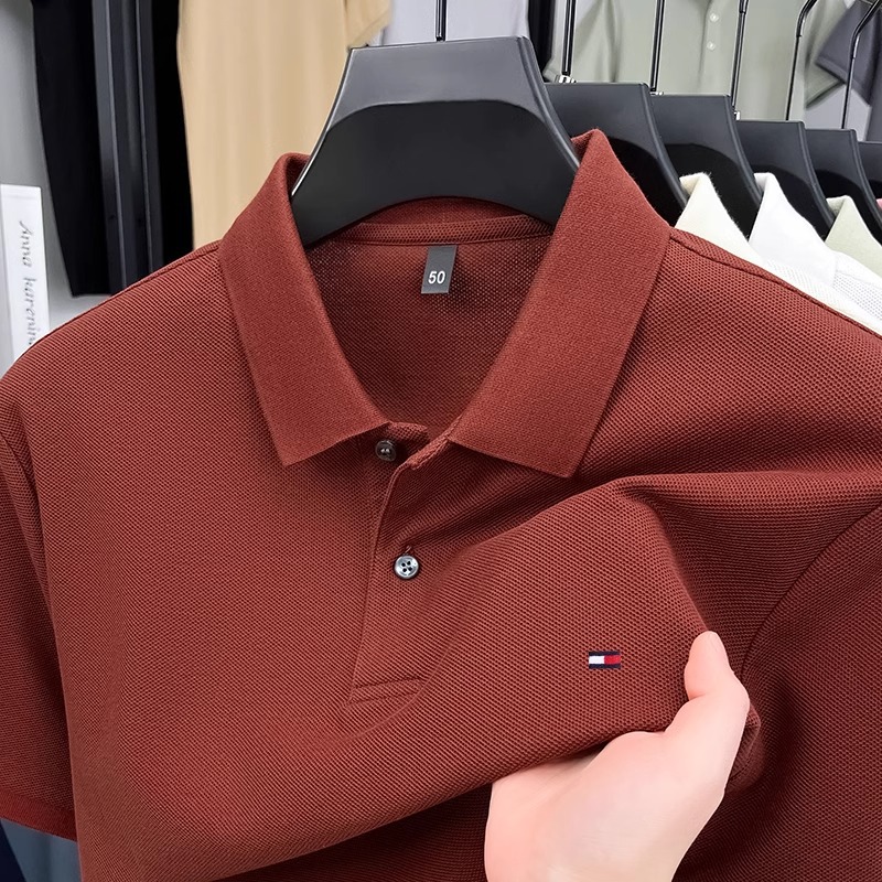 トミー純綿メンズポロシャツ半袖高品質通気性刺繍折り襟tシャツ夏カジュアル半袖トップス