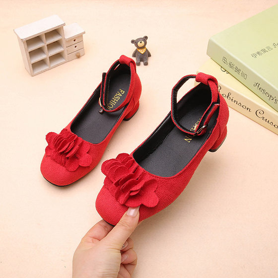 Girls' High Heels, Spring & Fall New Student Princess Shoes, Kidsren's Shoes, Girls' Leather Shoes, Dance Shoes, Medium and Large Kidsren's Family Shoes