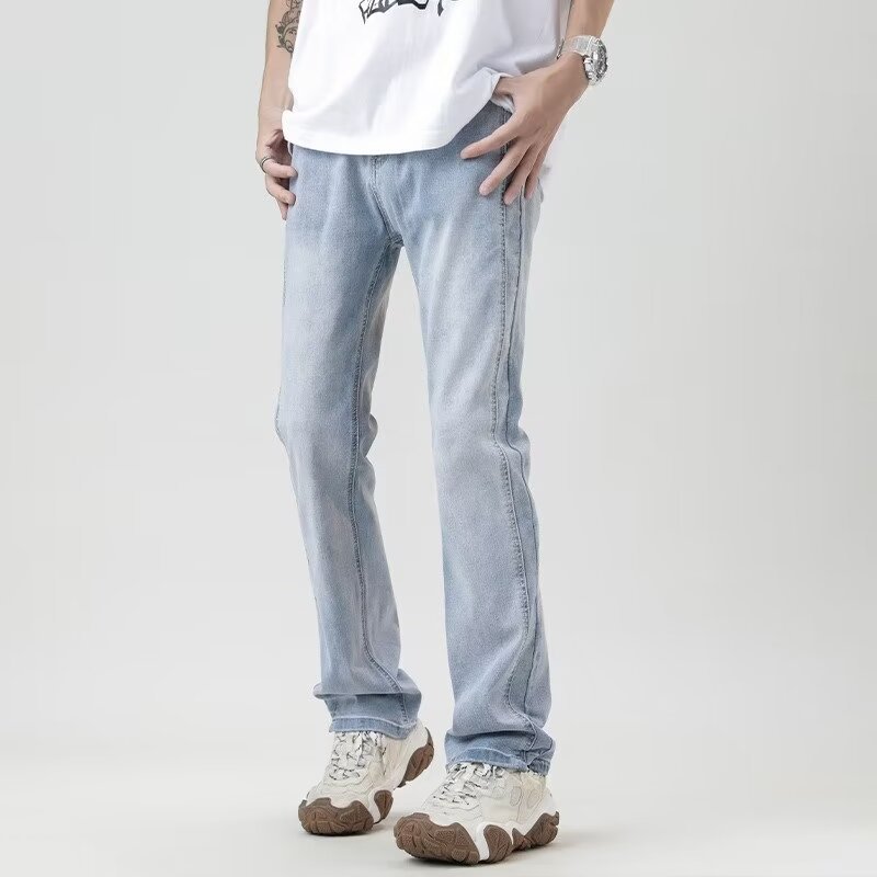 Vaqueros teñidos de barro amarillo para hombres lavados y desgastados en primavera American Retro Trendy Brand High Street Micro Pants 2024