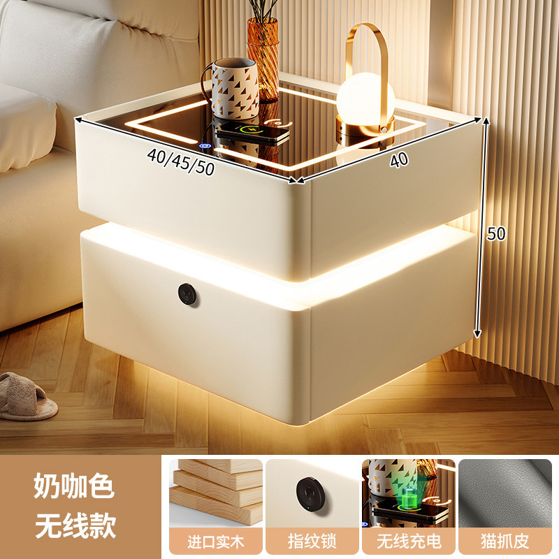 Smart bedside desk negro todo madera maciza dormitorio doméstico 2025 nuevo lujo ligero de alta calidad huellas dactilares cerradura cabecera de almacenamiento