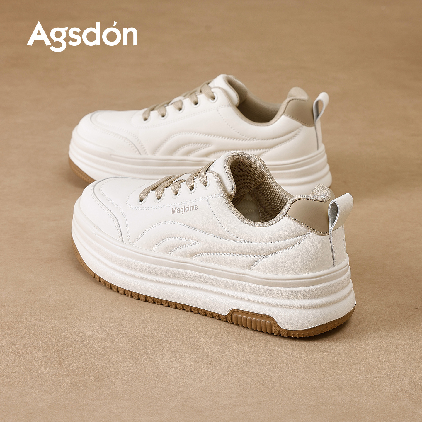 Augu Shi Deng zapatos blancos para mujeres 2025 nuevo otoño y invierno muffin de suela gruesa zapatos casuales al aire libre zapatos de skate blancos