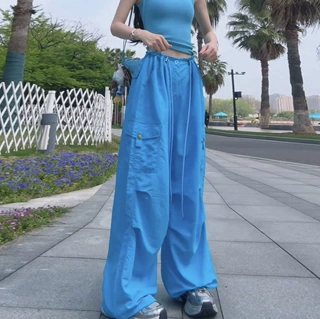 锦纶速干工装裤女款夏季新款高腰直筒登山阔腿裤设计感休闲运动裤