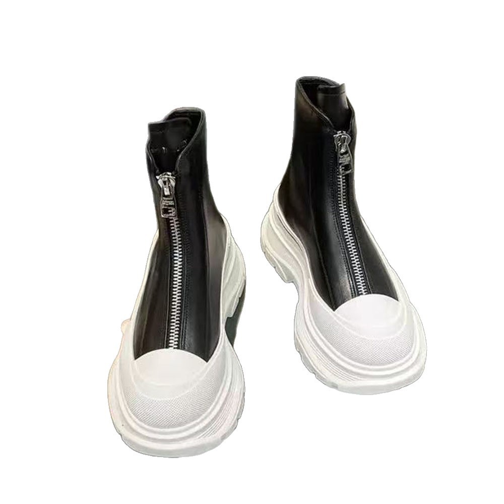 Women’s Black And White Over The Knee Boots With Front Zip Platform_voghion.com