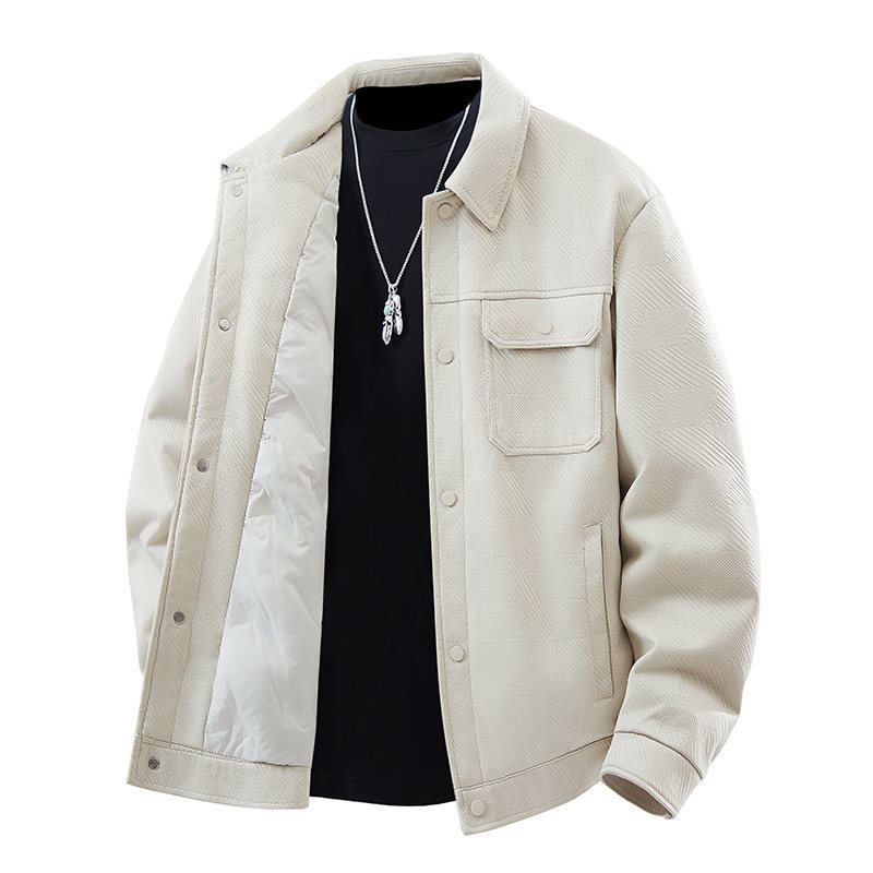 Hot-selling down jacket for winter 2024, trendy men's casual lapel down jacket, cold-resistant and warm, grey duck down outer layer.