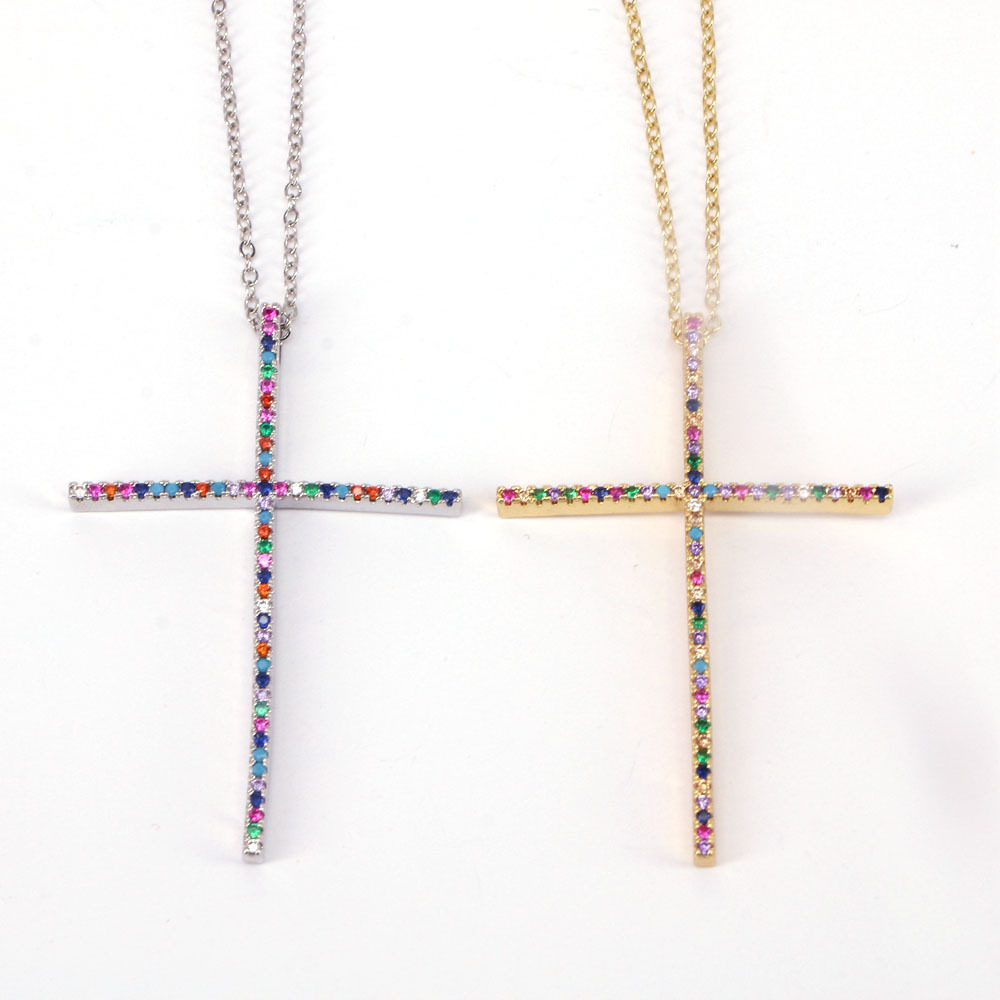 Hip Hop Style Cross copper inlaid Color Zircon Pendant Necklace