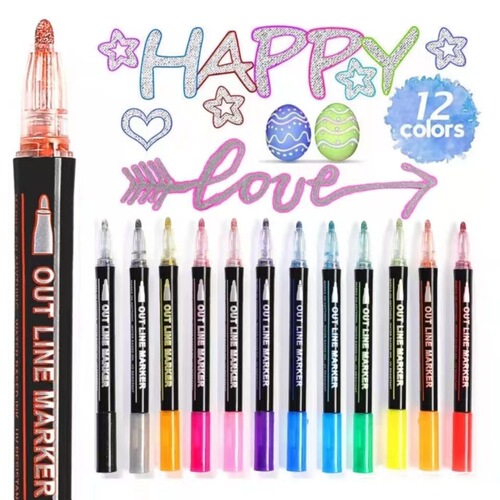 Contour Pen Double Line Contour Pen Metal Glitter Pen Set Mark Pen Handbook Pen Highlighter Brush Wholesale
