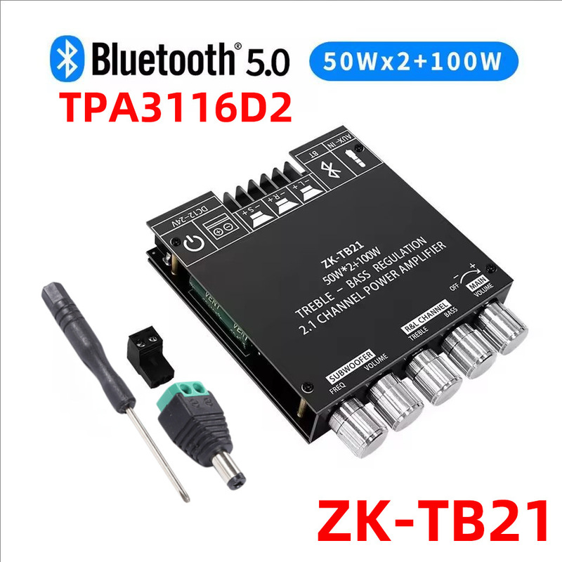 ZK-TB21 2.1 Bluetooth digital power amplifier module high and low tone subwoofer TPA3116D2 original chip ZK-TB21 2.1 Bluetooth digital power amplifier module high and low tone subwoofer TPA3116D2 original chip