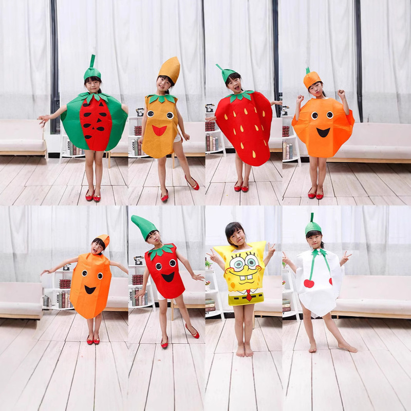 Children's Day Fruit and Vegetable Environmental Performance Clothing Strawberry Apple Pineapple Grape Pepper Parent-Child Performance Clothing