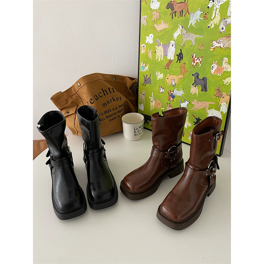 Коричневые Ботинки Martin на массивном каблуке в британском стиле, женские новые летние ковбойские сапоги в стиле ретро в стиле вестерн, рыцарские сапоги на платформе, 2023 год