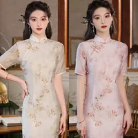 Тан Вложение новый китайский Cheongsam 2024 Новый Ретро молодая девушка темперамент средней длины улучшилось ежедневное лето