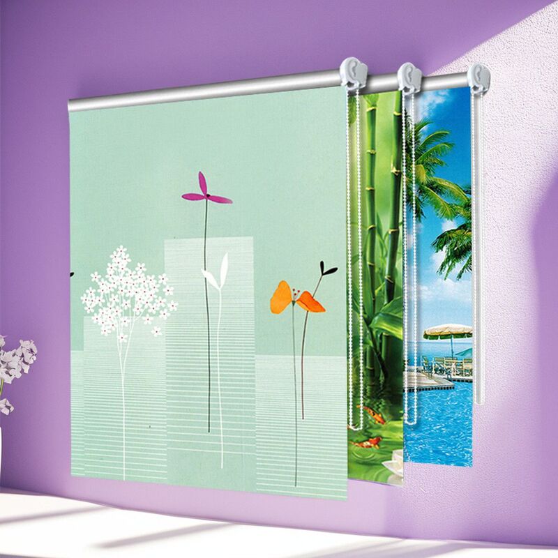 Curtain Roller Blinds High Blackout Roll-Up Hanging Picture Complete Set of Curtains for Bedroom Blackout Kitchen No Drilling Required