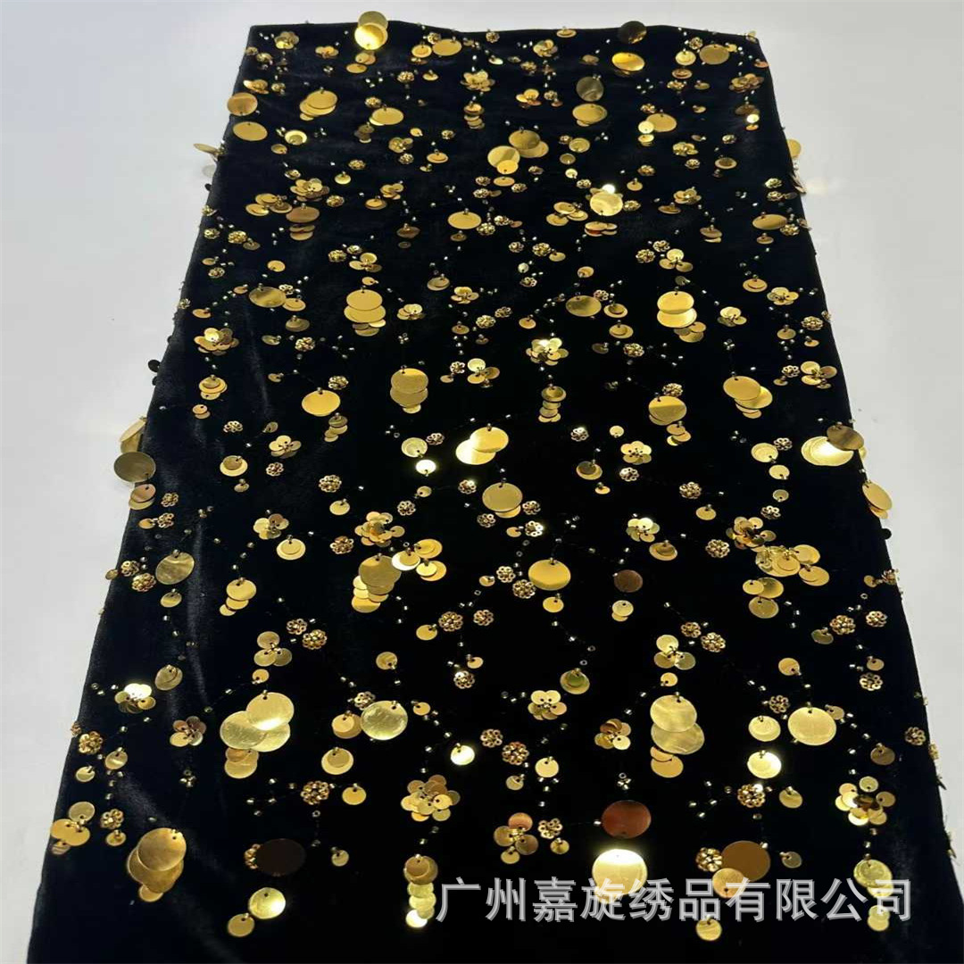 Nuevos estilos de otoño e invierno, varias especificaciones, borlas de lentejuelas, tela bordada de terciopelo, ropa de estilo étnico, vestidos, faldas cheongsam, tela de terciopelo.
